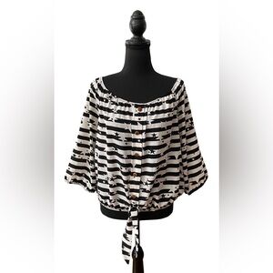 Moa USA: Black & White Stripe Off The Shoulder Crop Top with Stars